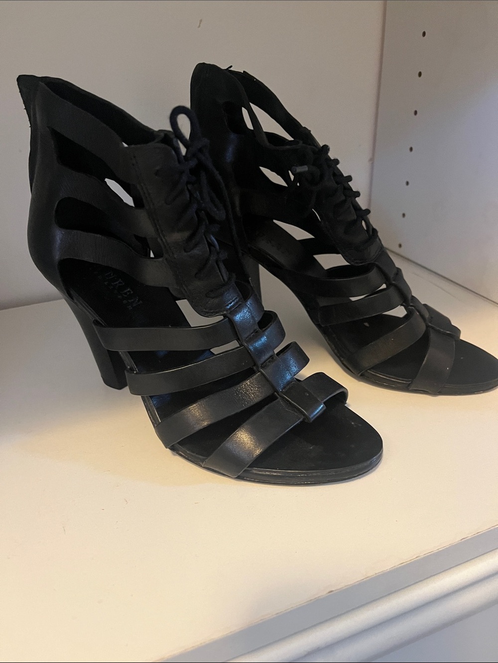 Ralph Lauren Black Strappy Lace-Up Heels